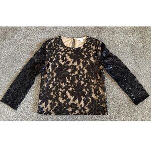 Diane Von Furstenberg Lace Top Women's Size 6 Black & Tan Blouse Beautiful